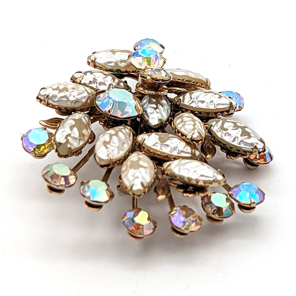 Judy Lee Aurora Borealis Lava Stone Brooch w Prong Setting Unsigned Vintage - Picture 4 of 10